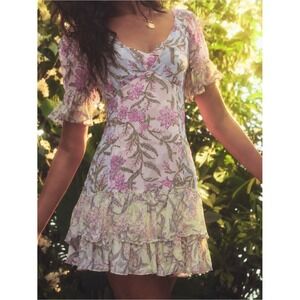 Hemant & Nandita Asia Feminine Floral Tiered Ruffle Mini Dress Size Small